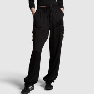 Victoria's Secret PINK Satin Parachute Pants Black XL NEW